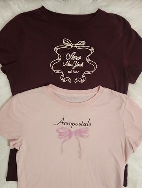 Bundle Of 2 Graphic Tees -Pink Bow  Aeropostale - Maroon Bow Aero - J Size L